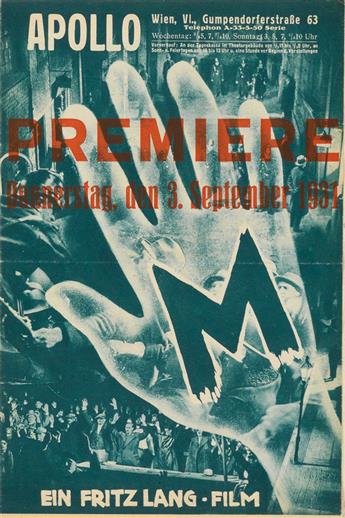 DESIGNER UNKNOWN. M EIN FRITZ LANG FILM. Two programs. 1931. Sizes vary.